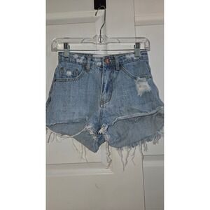 OneTeaspoon Light Wash‎ Distressed Denim Shorts Recycled Cotton Size 24
